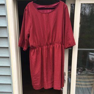 Dark red lined dress with elastic waist & arms